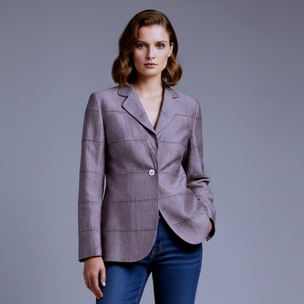 Brioni Womens Linen Blend Blazer Jacket Purple Brown‎ Single Button Designer